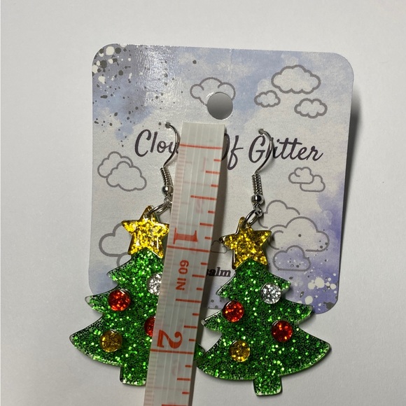 Cute Glitter Christmas Tree Earrings - Picture 2 of 2